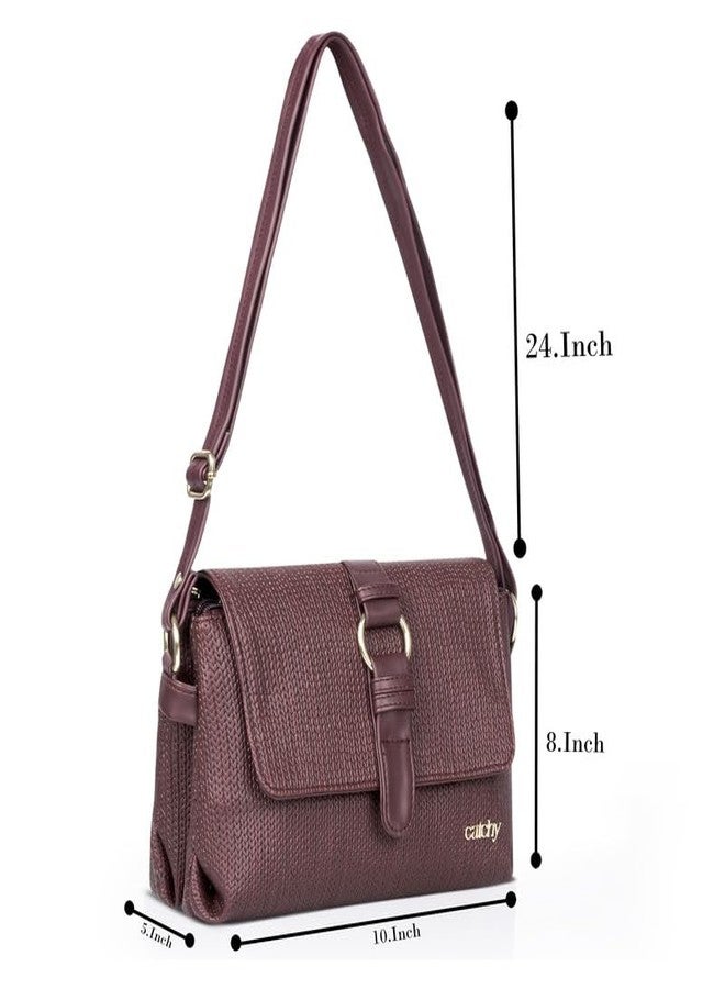 Catchy Maroon Faux Leather Magnet Closure Womens Sling Bag - Image 5